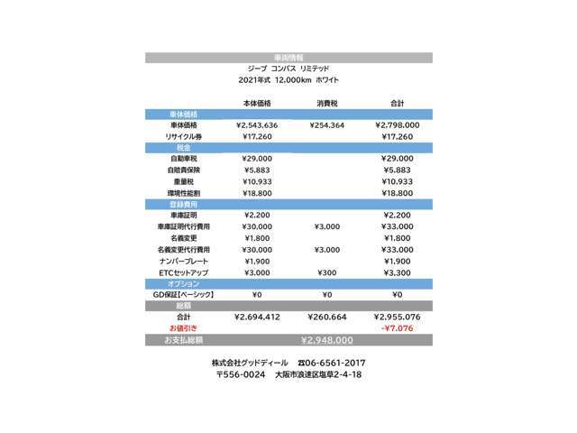 グッドディールは明朗会計を心掛けています。不必要な諸費用は組み込んでおりません。