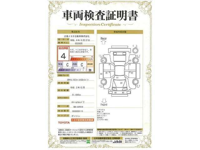 車両検査証明書です。