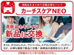 【納車前限定】カーチスケアNEO：オイル、オイルエレメント、ワイパーゴム、エアコンフィルター、バッテリーなど、お得な価格で新品に交換！納車後の面倒をなくします。快適走行と安心の為のメンテナンスパッケージ