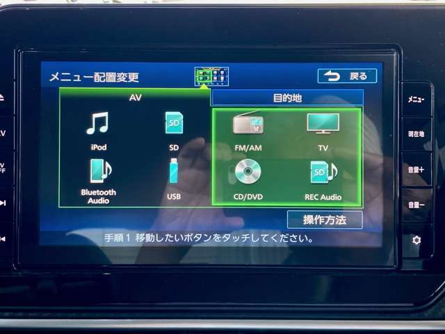 フルセグTV,CD録音再生、DVD再生、AUX，Bluetoothオーディオ機能/ハンズフリー機能。