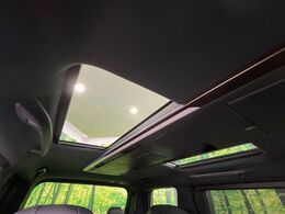 【左右独立ムーンルーフ】2列目左右席にそれぞれ配置されたガラスルーフ！日差しに合わせて片側だけシェードを閉めることも可能です！