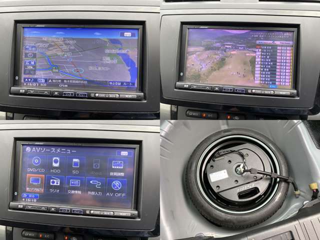 純正ナビが装備されております♪画面もクリアで見やすく運転中も確認しやすいです♪BOSEサウンドシステム車ですのでスペアタイヤ部にサブウーファーがセットされております♪
