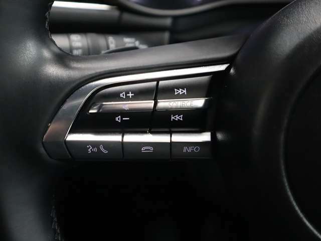 ステアリング左側にはオーディオコントロールスイッチを搭載。走行中でも簡単に音量の上げ下げ、曲の送り戻し、モードの切り替えが可能です。クイックに切り替えてお好みの音楽で楽しいドライブを！