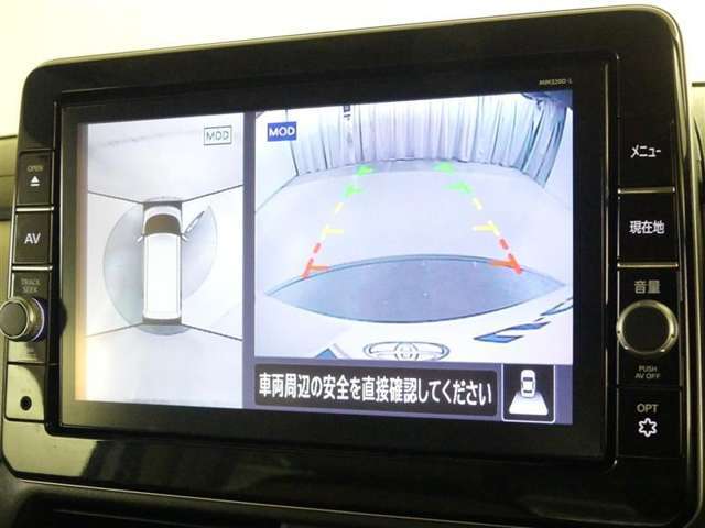 バックモニター＆パノラミックビューモニター♪車両の前後左右に搭載した4つのカメラの映像を合成し、車を真上から見ているような映像を表示♪