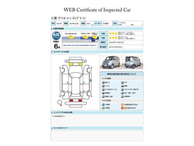 第三者評価機関「AIS社」の車両検査済み！総合評価6点（評価点はAISによるS～Rの評価で令和6年12月現在のものです）☆