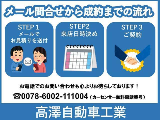 お車のことでご不明点等ございましたらお気軽にお尋ねください！お電話やメールでのお問合せお待ちしております♪