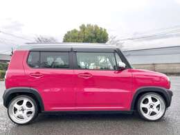 キャンディピンクメタリック　ホワイト2トーンルーフ・ウインカーミラー・ESPELIRダウンサス・社外ラテラルロッド・WORK17インチアルミ