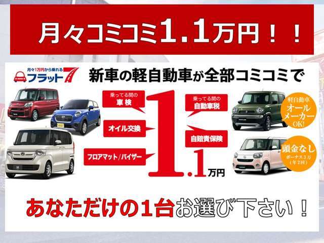 お支払いが月々定額のカーリースサービスです。 月額費用に車検代・税金などの維持費がほぼ全て含まれているため、 月々一定額のお支払いで、突発的に大きな金額が必要になることはほとんどありません。