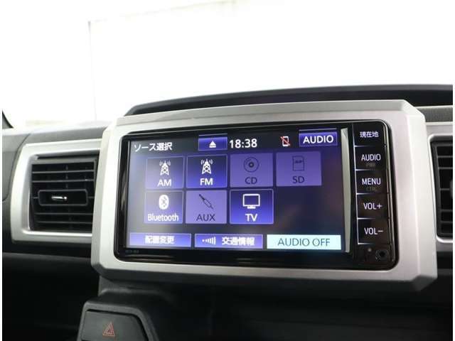 音楽ソース選択画面です。AM/FM/CD/Bluetooth/TV等をお選びください
