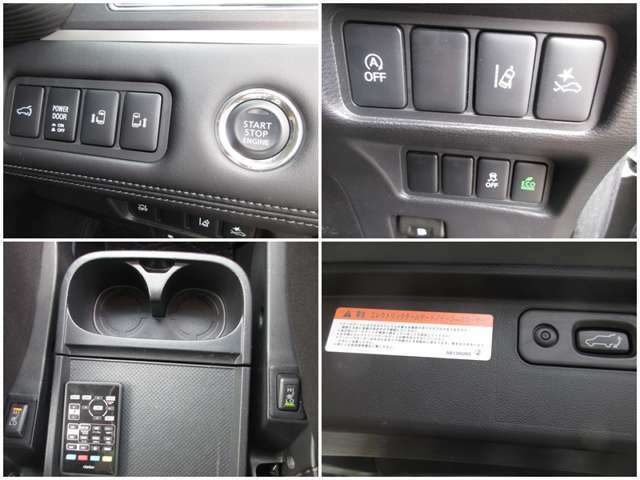 運転席右側にはパワスラドアスイッチや安全装備制御スイッチが集約☆センターフロアコンソール脇にシートヒータースイッチが装備☆テールゲートにも電動スイッチが装備され指一本で閉めることが可能です☆