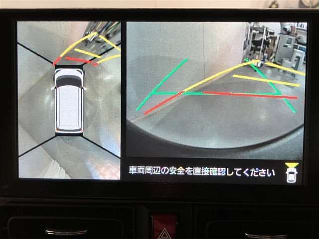 パノラミックビューモニター付きです。車両を上から見たような映像をディスプレイオーディオ画面に表示。運転席からの目視だけでは見にくい、車両周辺の状況をリアルタイムでしっかり確認できます。