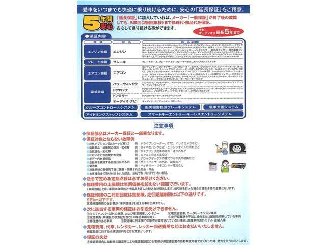 メーカー一般保証の期間終了後を自社延長保証させていただきます。メーカー一般保証の中から特に故障が多い91部品を保証します。