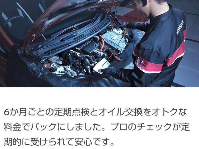 【メンテプロパック】　大切なおクルマを、日産車を知り尽くした日産サービス工場で6ヵ月ごとの法定/安心点検整備で定期的にチェック。これらの作業を一定期間お得な定額料金でお引き受けする、安心のプランです。