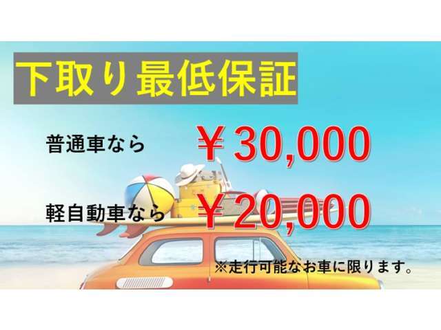 カーセブンでは下取り保証を行っております。軽自動車なら2万円、普通車なら3万円※詳しくはスタッフまでご確認ください。