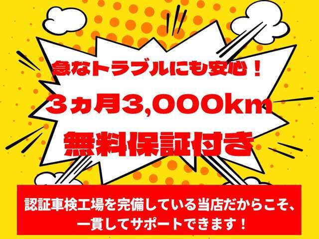 ご購入後も安心をお届け！3か月3,000km保証がついております。