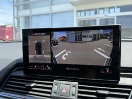 サラウンドビューカメラ『車両の4つのカメラから得た映像を合成し、上空から眺めているような映像をモニターに映し出します。車両周辺の歩行者や障害物などの発見に役立ちます。』