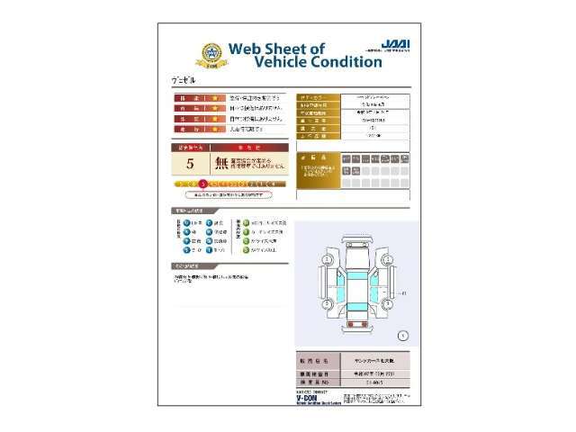 全部の中古車に第三者機関発行の「車両状態証明書」付き。事故の有無やキズの状態が一目で分かり易くご覧いただけます。