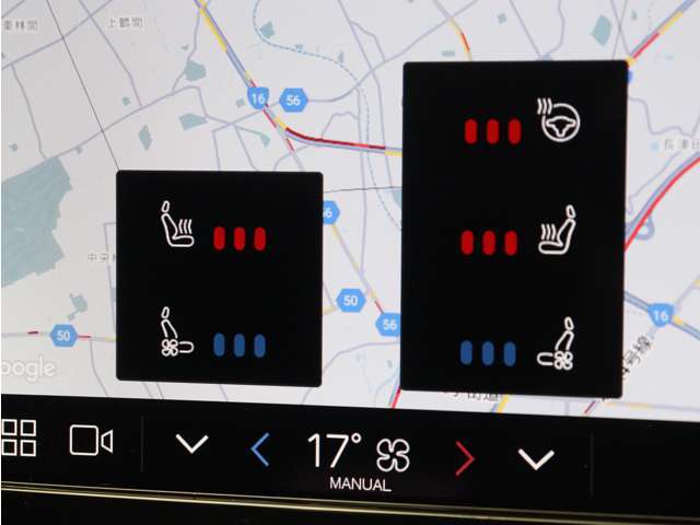 Google搭載によりさまざまな機能をハンズフリー操作できます。フロントにはシートヒーター＆シートエアコン、ステアリングホイールヒーターを装備！北欧スウェーデン発祥のブランドならではのオプションです。