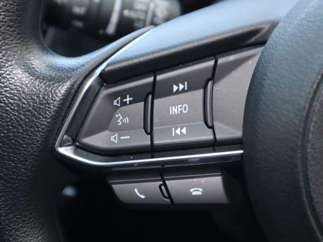 ステアリング左側にはオーディオコントロールスイッチを搭載。走行中でも簡単に音量の上げ下げ、曲の送り戻し、モードの切り替えが可能です。クイックに切り替えてお好みの音楽で楽しいドライブを！