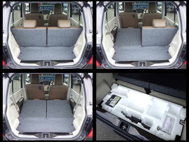 様々なシートの変化も可能です。ラッゲジ後部座席を倒すとかなり広くなります。大きな荷物もらくらく乗せることができます。