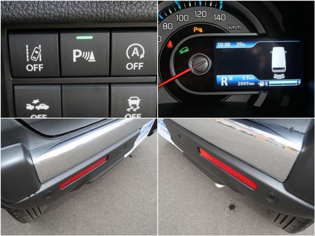 リヤバンパーに4つの超音波センサーを内蔵、車両後方にある障害物を検知。透明なガラスなども検知でき、コンビニの駐車場などでの衝突回避の後退時ブレーキサポートも搭載！