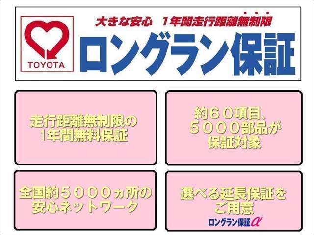 ☆買った後も安心☆　納車日から1年間・走行距離無制限の保証付き！弊社大阪府下37ヶ所のサービス工場保有。もちろん全国トヨタグループ約5，000ヶ所のサービス工場でもサポートだから買った後も安心♪