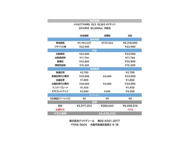 グッドディールは明朗会計を心掛けています。不必要な諸費用は組み込んでおりません。