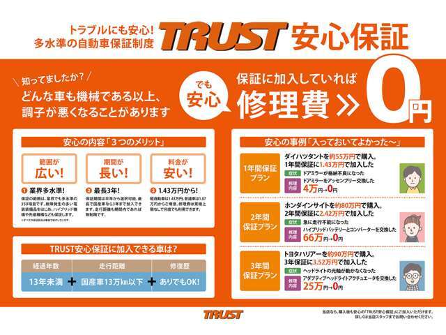 自社工場完備だからこそ出来る！業界最多水準の自社保証！最長3年の保証プランもご用意いたしております！