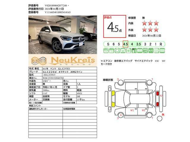 第三者検査専門機関AISによる厳正な車両検査を受けており車両品質評価書も発行されます。