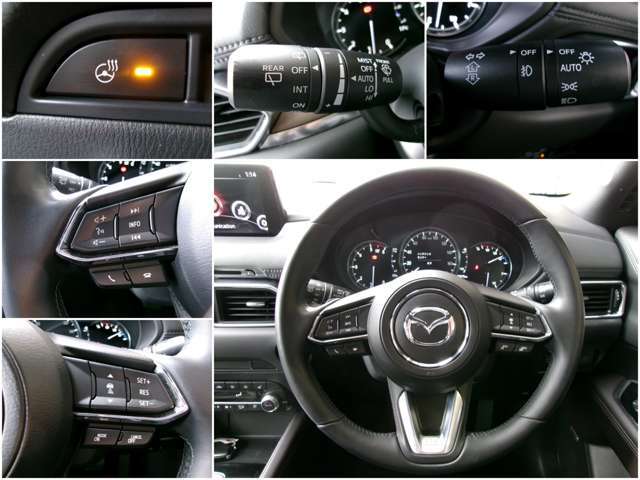 本革巻きステアリングには、便利なステアリングスイッチ装備♪ハンドルが冷たくて触りたくない。そんな時に活躍するステアリングヒーターも搭載です☆