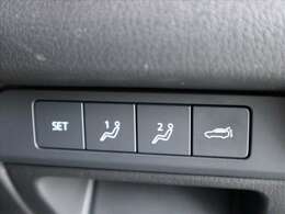 運転席の10Wayの電動シートは、シート位置を記憶させるメモリー機能付きで、画像のスイッチにより2人まで設定できます