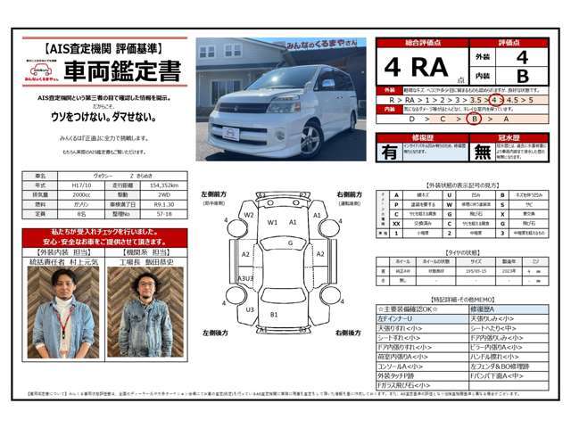 ☆第三者機関AISによる査定内容を情報開示☆　当社でも査定しておりますが2段階査定する事で、より『透明性』の高いご提案をさせて頂きます！　実際のAIS鑑定書もお見せできますのでお気軽にお問合せ下さい♪