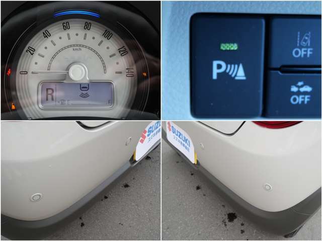 リヤバンパーに4つの超音波センサーを内蔵、車両後方にある障害物を検知。透明なガラスなども検知でき、コンビニの駐車場などでの衝突回避の後退時ブレーキサポートも搭載！