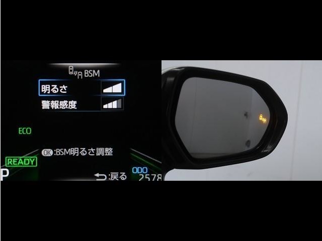 隣車線を走る車両をレーダーで検知し、ドアミラーでは確認しにくい後側方エリアに存在する車両に加え、急接近してくる車両も検知します。車両を検知するとドアミラーに搭載されたLEDインジケーターが点灯します。