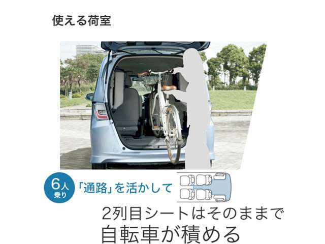 3列目シートは中央で分かれ、別々にサイドへはね上げ可能。積載空間を広げ、多彩に活用できます。リクライニングレバーでシートバックを前に倒し、はね上げるだけのカンタン操作です。