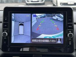 【アラウンドビューモニター】まるでクルマを真上から見下ろしたかのような視点で駐車をサポートします！クルマの斜め後ろや真横など、前後左右の4つのカメラの映像が合成されて、モニターに映し出されます。