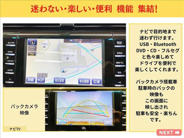 ナビで目的地まで迷わず行けます　Bluetooth　DVD　SDカード　再生と色々楽しめてドライブを便利で楽しくしてくれます。もちろん　バックカメラ　　付きで　駐車　も安全・楽ちんです。