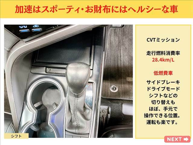 平均燃料　28.4km/L　　低燃費　車！EVモード　ブレーキホールド　サイドブレーキ　などの切り替えもほぼ、手元で操作できる位置。運転も楽です。