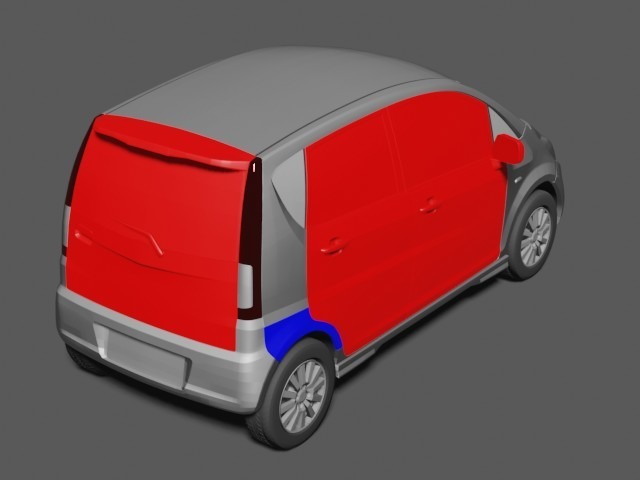 こちらは基本的な車両のレントゲン画像です。赤い部分は交換箇所、青い部分は板金箇所です。詳しくはスタッフまで！！！