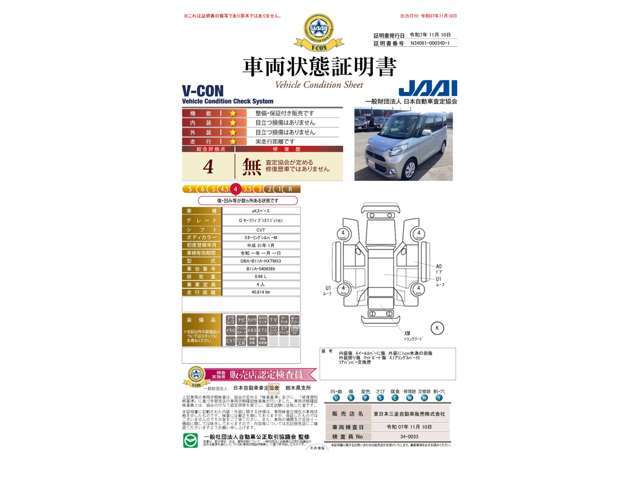 車両状態証明書は4点です。