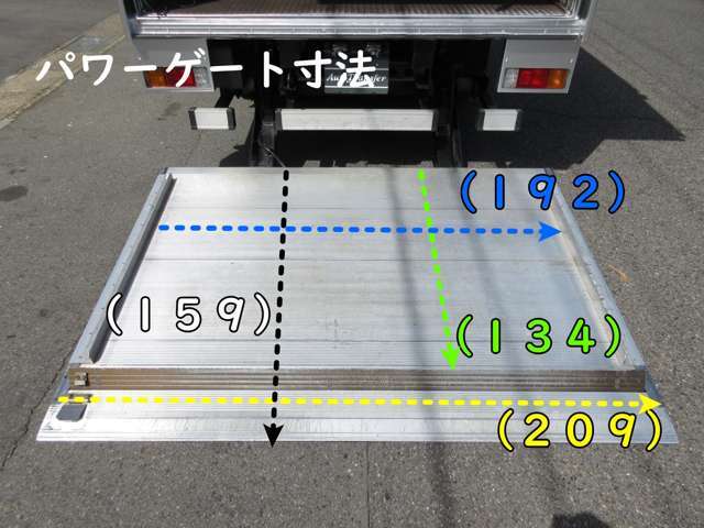 門口高さ221　荷箱　日本フルハーフ　DLKTAE0565　TLH-10G　マルチパワーゲート1000キロ　奥行き159（ストッパーまで134）x幅209（アングル間192）鉄板張り　ラッシング2段