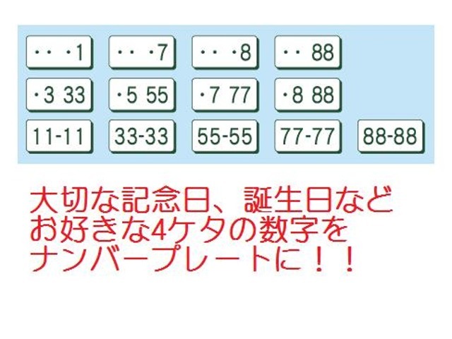 お誕生日や大切な記念日など、お好きな4つの数字をナンバープレートに！お渡し前に申請手続きいたします