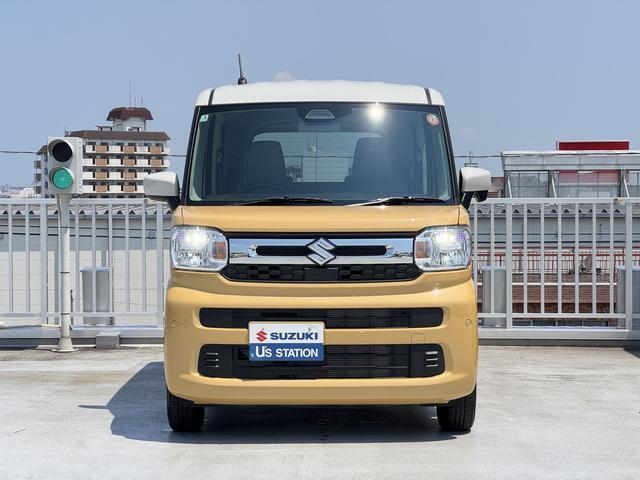「スペーシア　入荷いたしました！！ボディカラーは、ミモザイエローパールメタリック　ベージュ2トーン♪　安心の3年保証、走行無制限の　《OK保証プレミアム》　がついています。詳しくは、スタッフまで♪♪