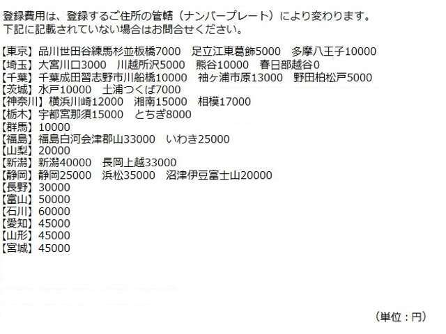 春日部・越谷ナンバー登録は諸費用に含まれますが、それ以外のナンバーの方はこちらの追加の登録費用が必要です。