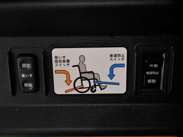車いす固定装置/後退防止スイッチ