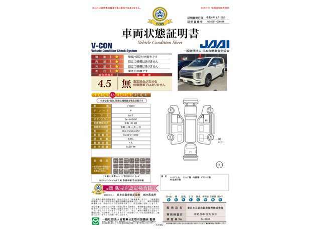 車両状態証明書は4.5点です。