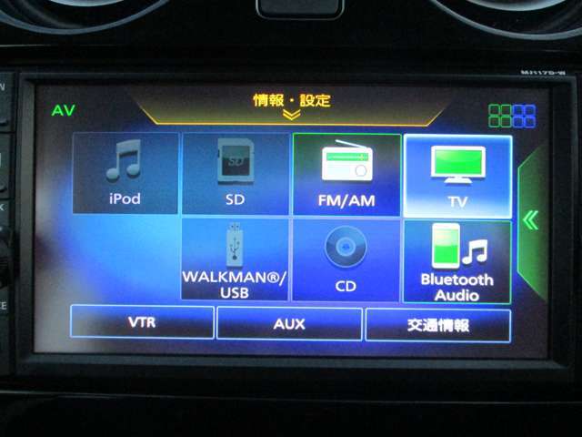 フルセグTV/CD/AM/FM/BluetoothAudio/AUX。