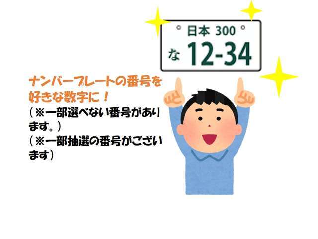希望ナンバーを取得するパックです。お好きな数字・思い出の数字をお客様の愛車にも！※一部取得出来ないナンバーもございます。※人気の数字等は、抽選になることがございます。ご了承ください。