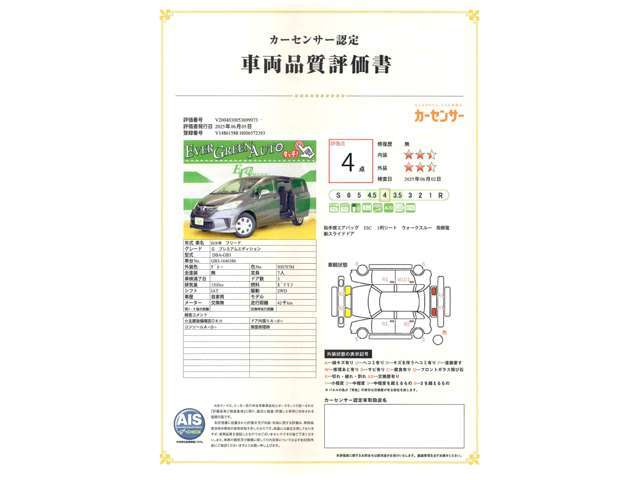 遠方の方もご安心下さい！各車両に第三者機関（AIS検査）の評価書をお付けしております！外装のキズや状態等をご提示しております。（一部検査中の車輛もあります。）