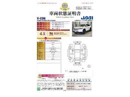 【車両状態証明書】修復歴や板金塗装跡の有無はもちろん、車両図を見ながら傷や凹みも実車で確認でき安心してご購入いただけます。